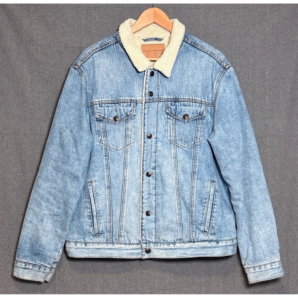 Lucky Brand Mens Sherpa Trucker Snap Jacket Light Wash Denim Sz XL - Picture 1 of 7